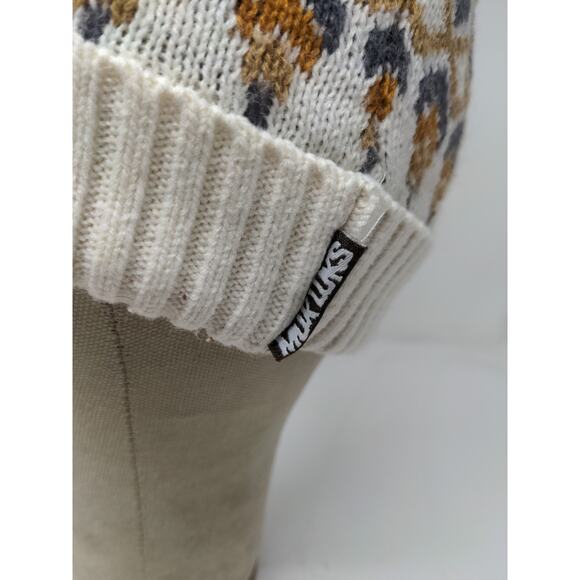 Muk Luks Beanie Winter Hat Pom Pom White Brown Acrylic Wool Blend - Picture 5 of 10